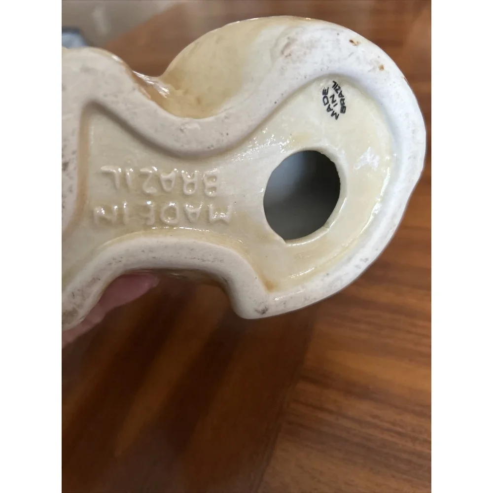 made in brazil Glazed Pottery Ceramic‎ Brown Beige Cat Kitten Kitty